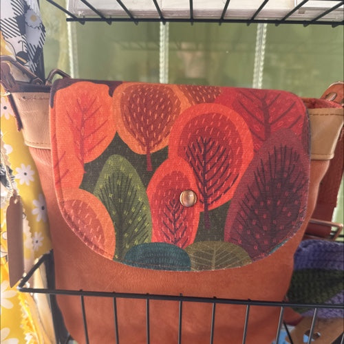 Orange Leather with Canvas Crossbody