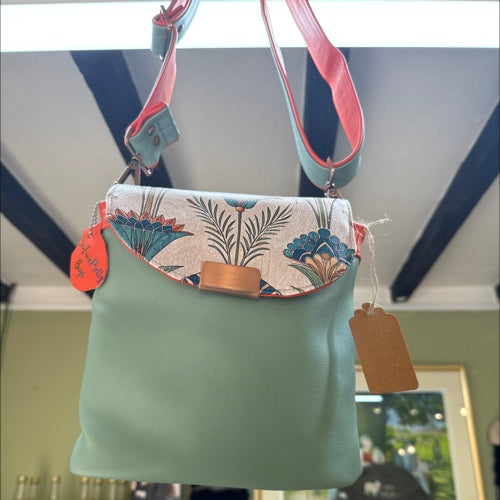 Mint and Orange Faux Leather Crossbody